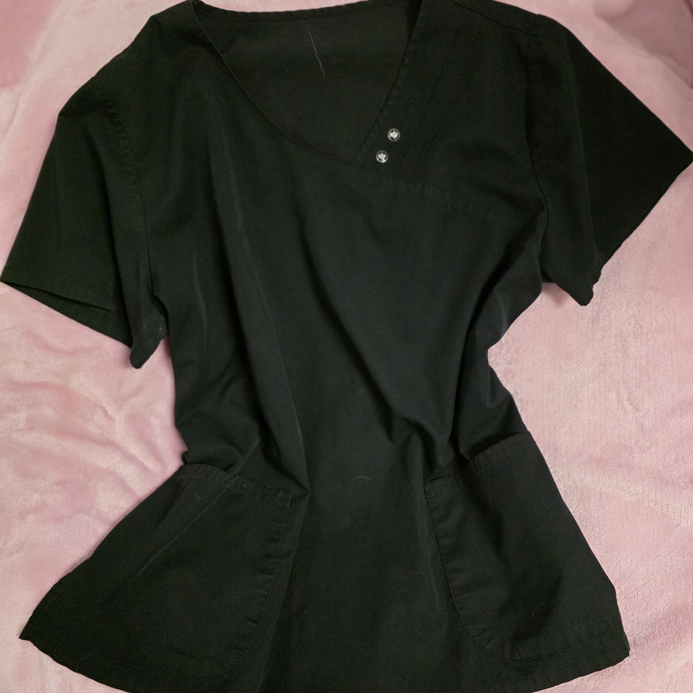 Luxe Black V-Neck Tunic with Snap Accents